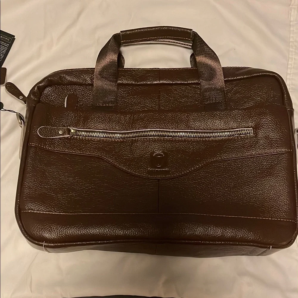 Brown Leather Executive Briefcase with Sleek Design